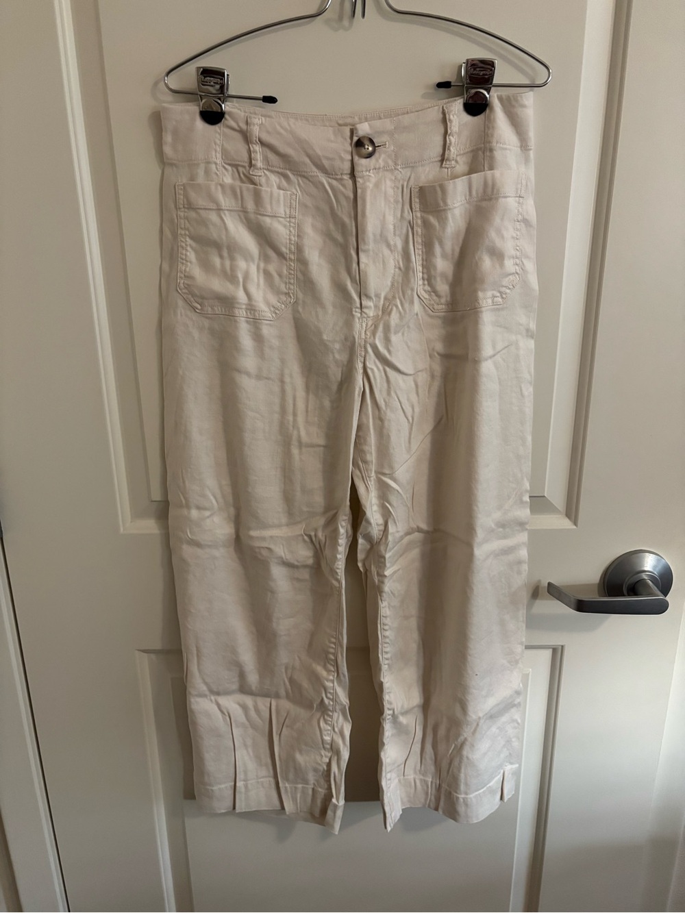 Anthropologie Maeve Collette Pants Light Cream, Kahki Wide-Leg Linen-Blend